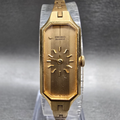 Seiko Watch Women 13mm Gold Dial Gold Tone Rectangle 1320-5989 New Battery0