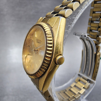Seiko Watch Women 25mm Gold Dial Gold Tone Daydate Round 7N83-0041 New Battery