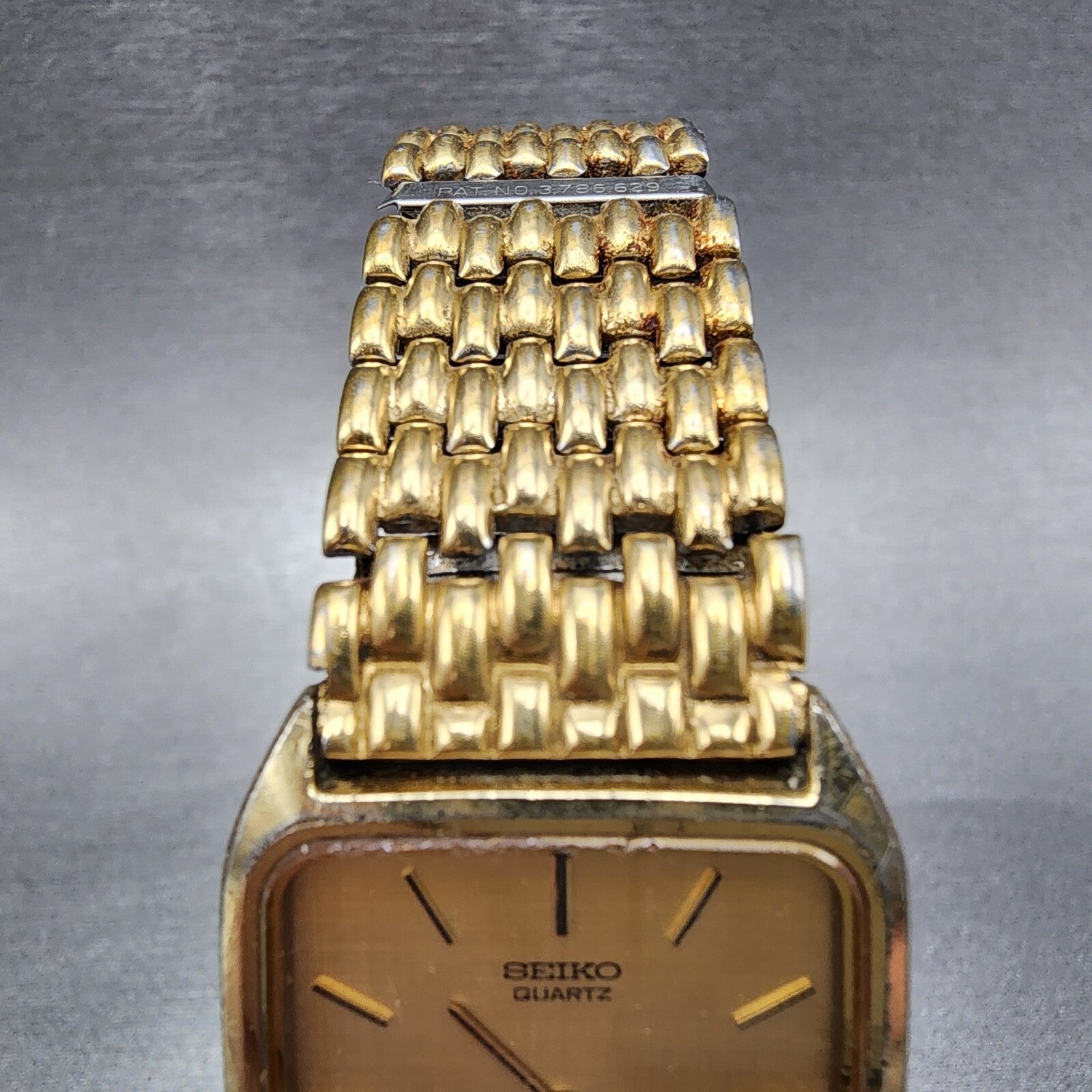 Seiko Tank Watch Men 27mm Gold Dial Gold Tone Rectangle 74305309 PARTS5