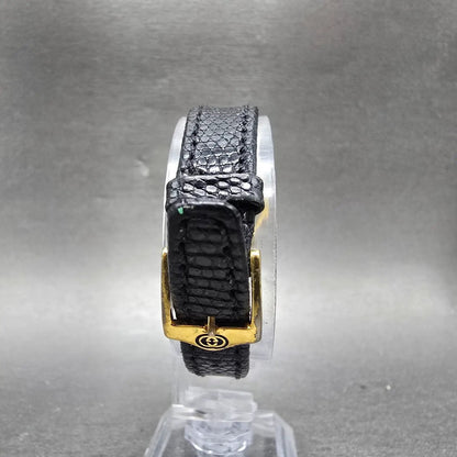 Gucci 2200L Watch Women 25mm Black Dial Gold Tone Round New Battery Swiss7