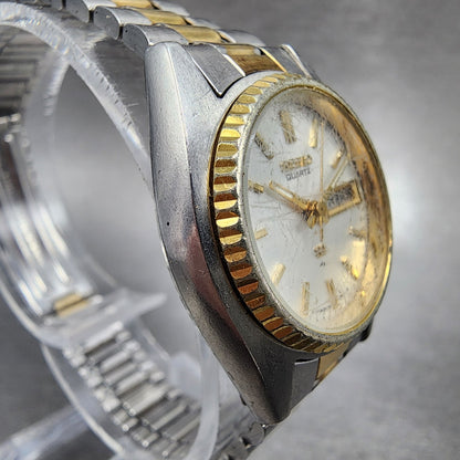 Seiko SQ Watch Women 24mm White Dial Two Tone Daydate Round 26260159 New Bat3