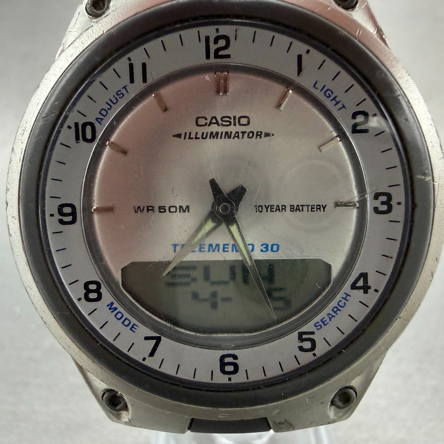 Casio Illuminator Watch Men 40mm Silver Alarm Chrono Ana Digi  AW-80 New Battery1