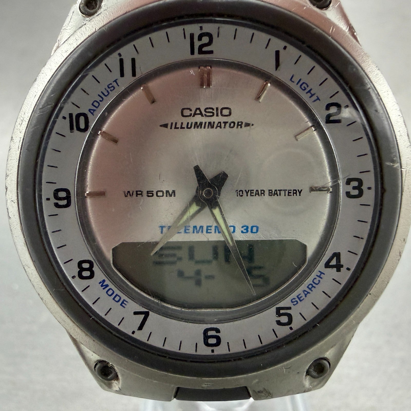 Casio Illuminator Watch Men 40mm Silver Alarm Chrono Ana Digi  AW-80 New Battery1