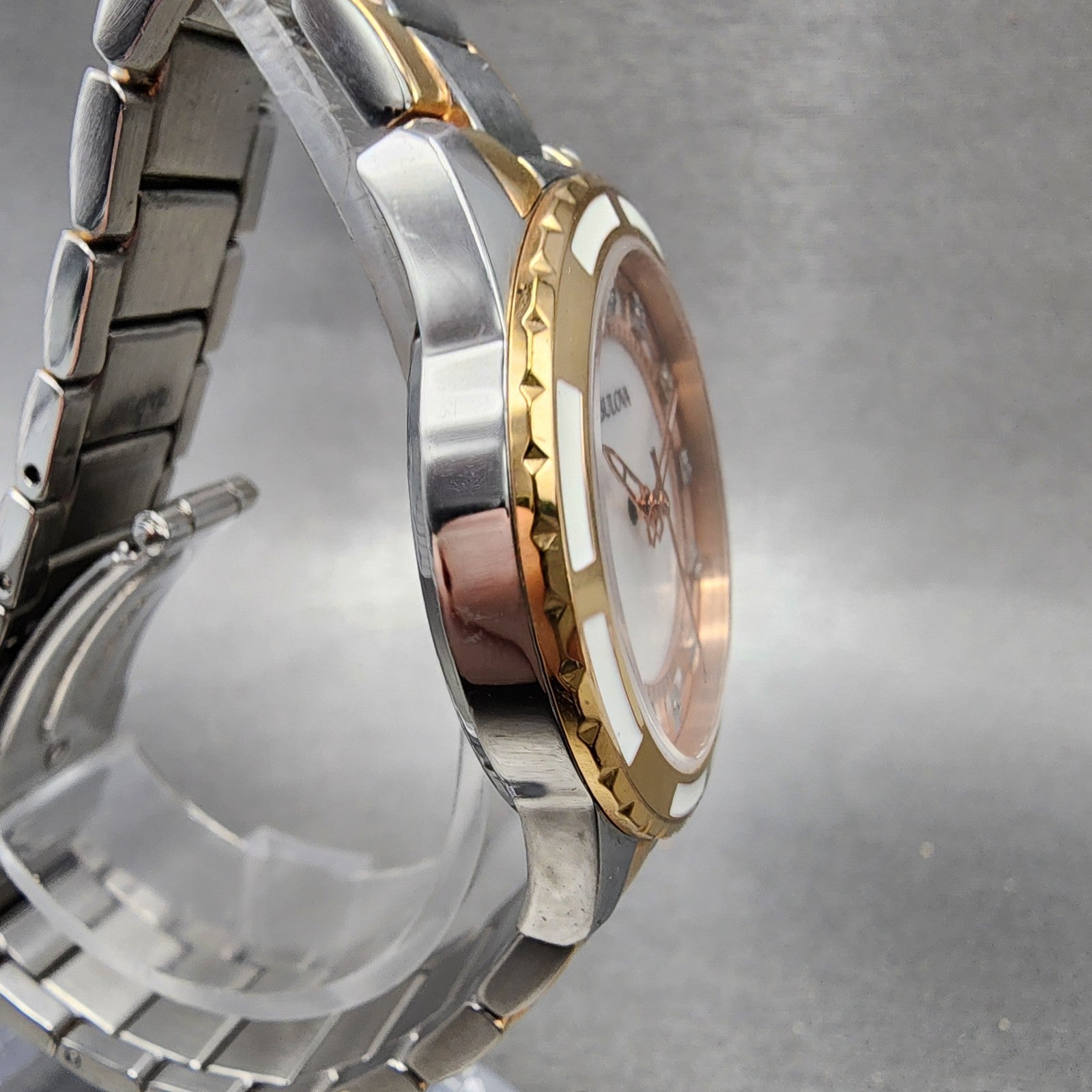 Bulova Diamond Watch Women 32mm MOP Dial Two Tone Round 98P134 New Battery3