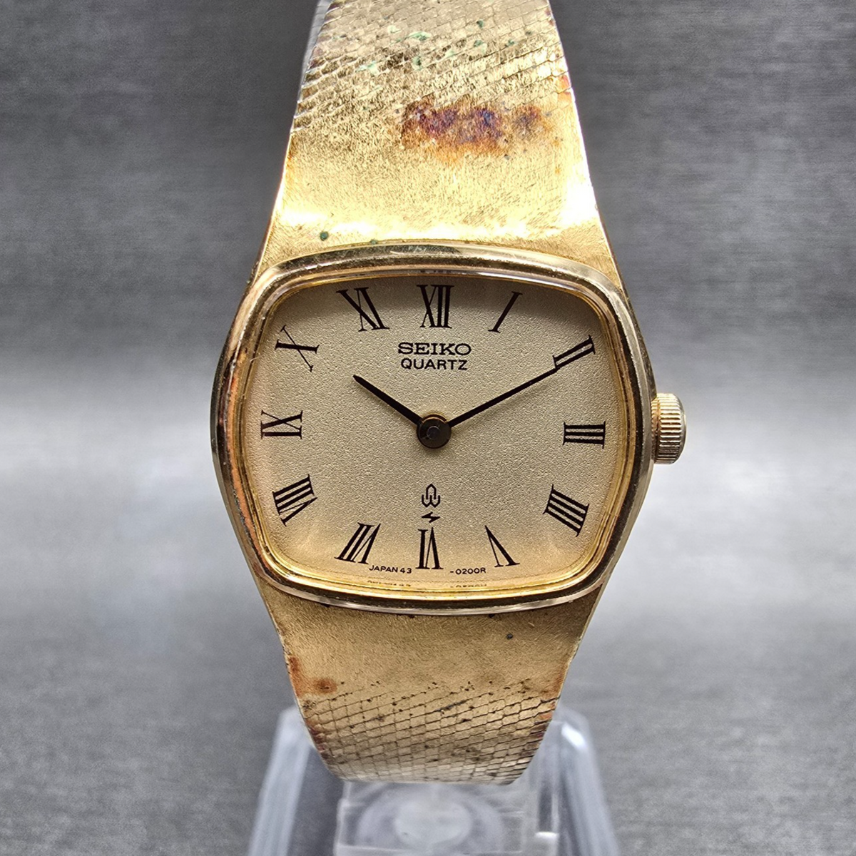 Seiko Watch Women 22mm Gold Dial Gold Tone Oval 43-3120 New Battery Vintage0