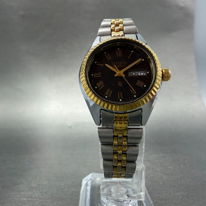 Citizen CQ Watch Women 26mm Black Dial Two Tone Daydate 6000-B01311 New Battery6