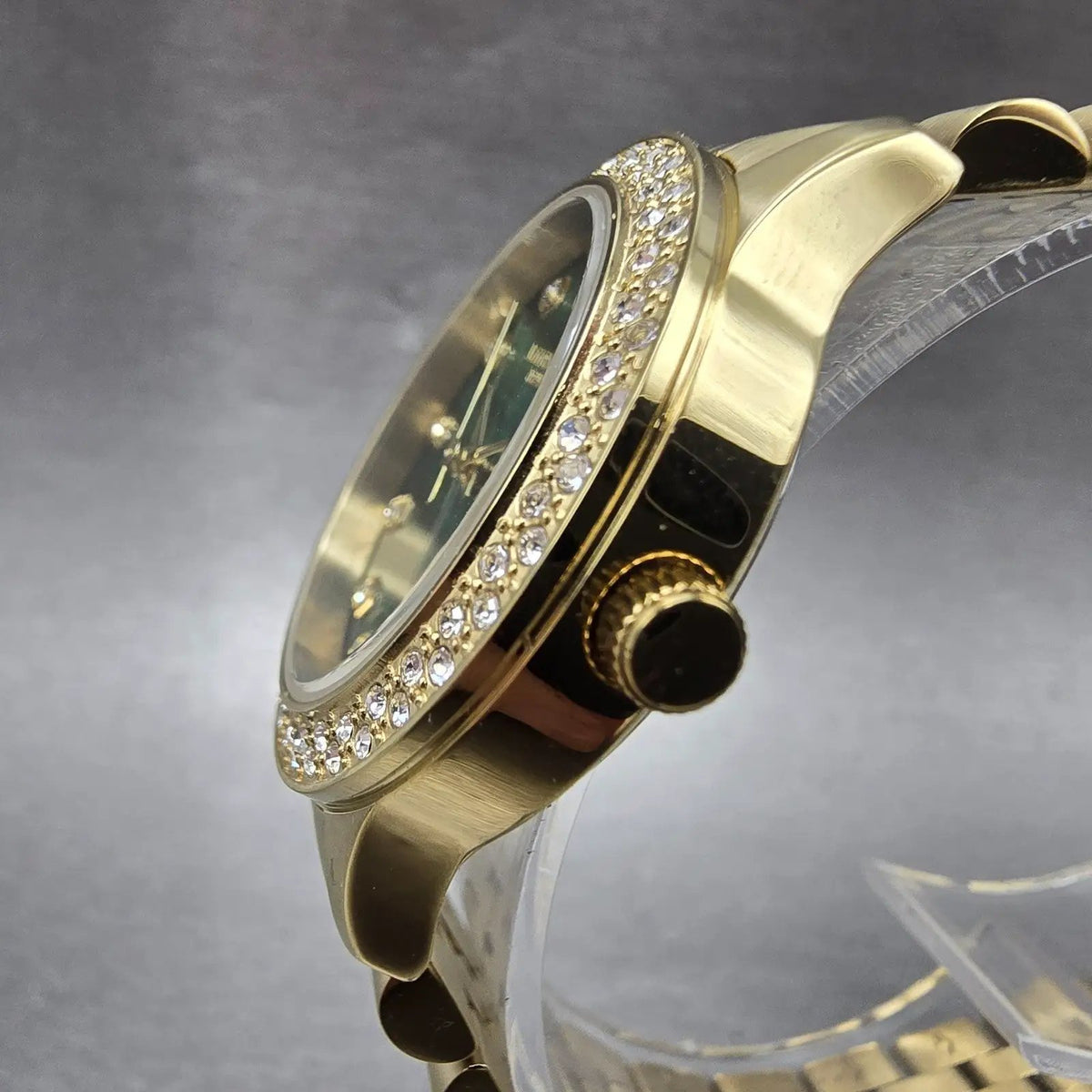 Anne Klein Watch Women 30mm Green Malachite Dial Gold Tone Round New Battery3