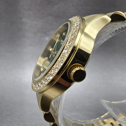 Anne Klein Watch Women 30mm Green Malachite Dial Gold Tone Round New Battery3
