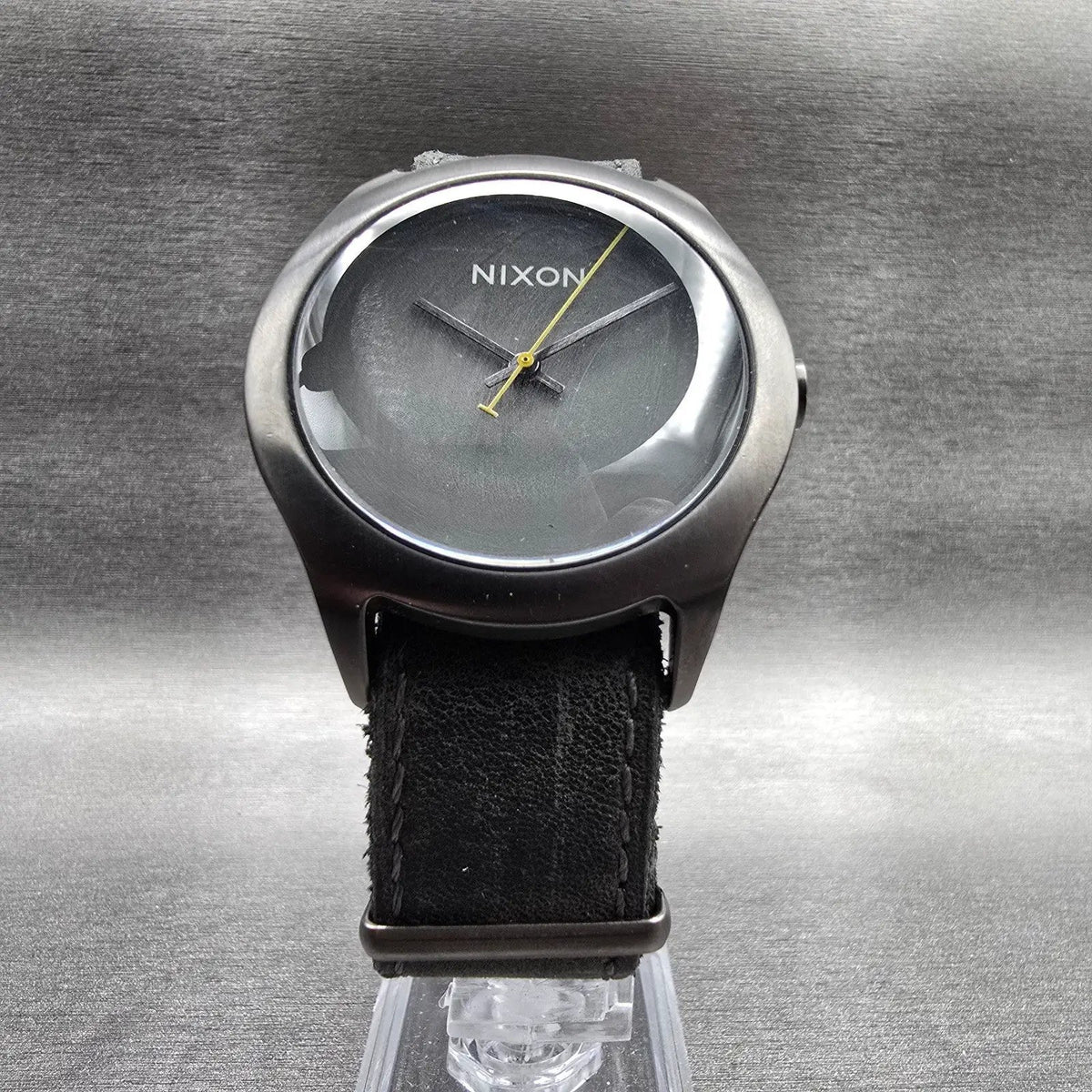 Nixon The Mod Watch Men 39mm Gray Dial Black Tone Round Leather Band New Battery5