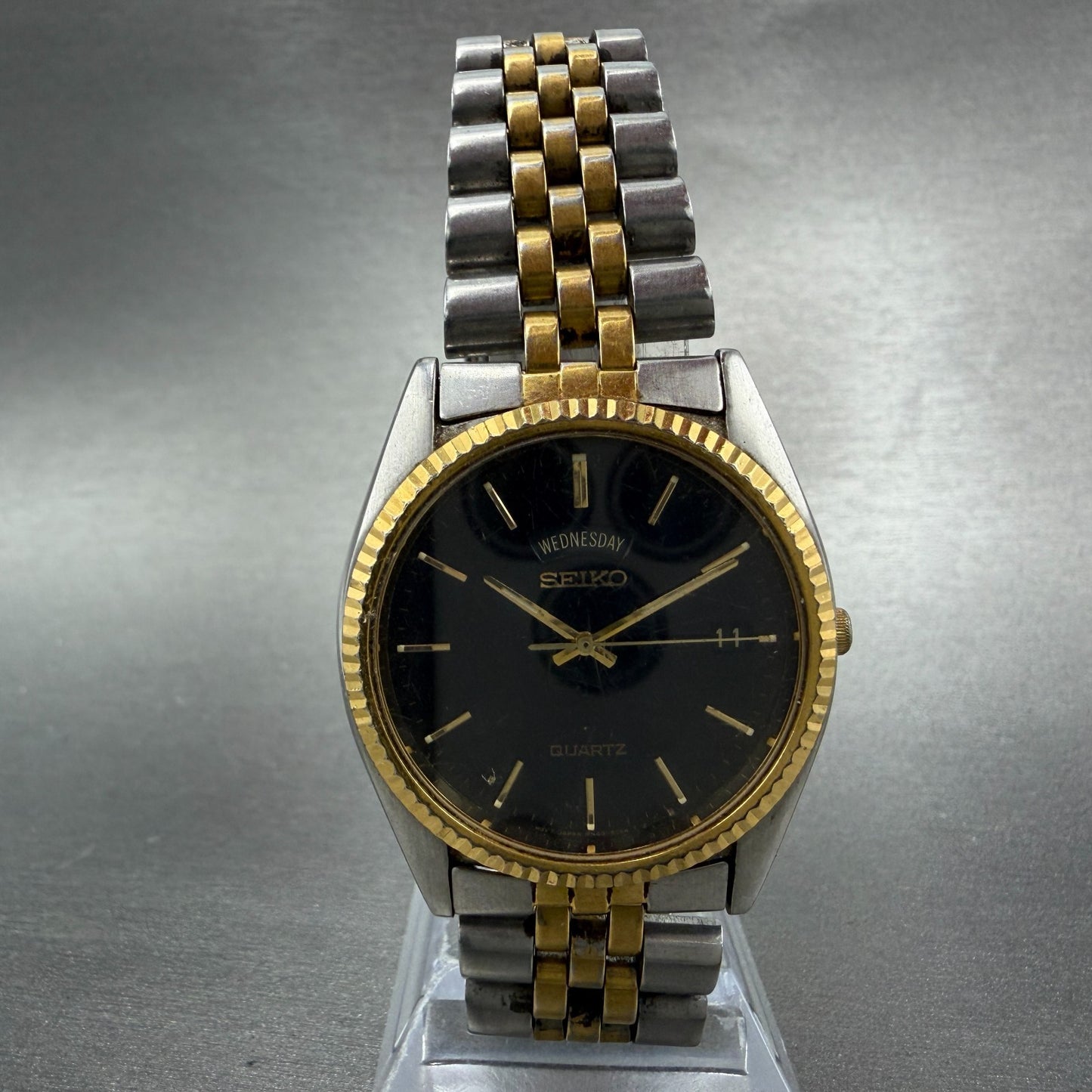 Seiko President Watch Men 36mm Black Dial Two Tone Daydate 7N43-8A49 New Battery5