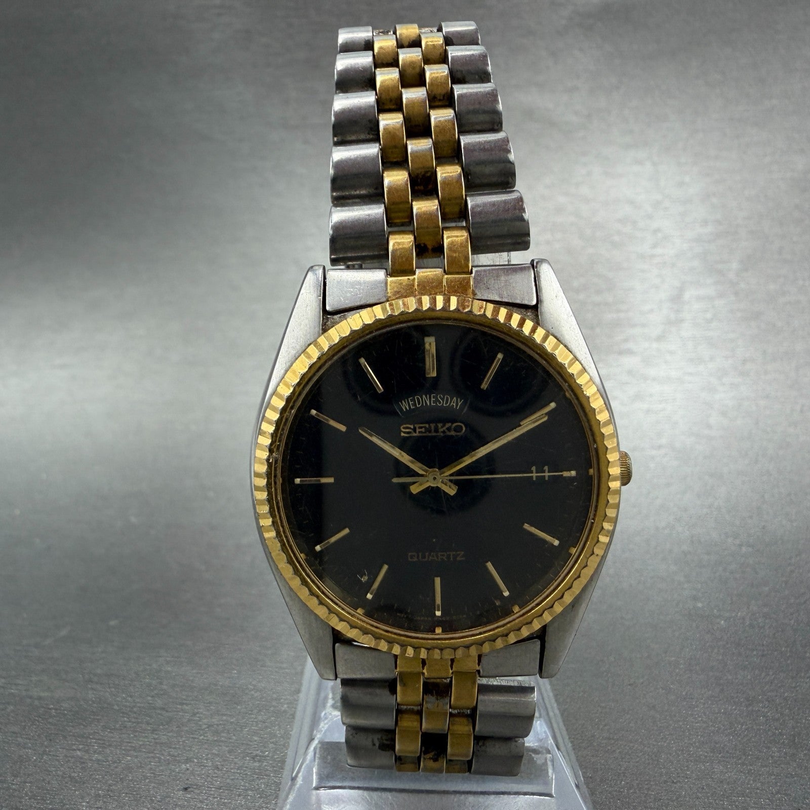 Seiko President Watch Men 36mm Black Dial Two Tone Daydate 7N43-8A49 New Battery5