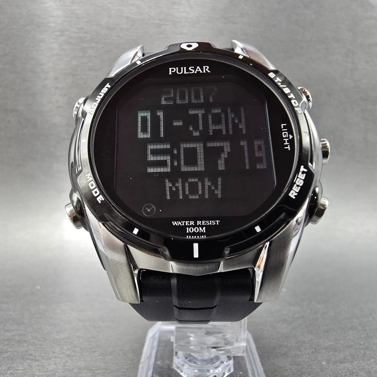 Pulsar Digital Watch Men 45mm Black Dial Two Tone Chrono Alarm W861-X002 NewBatt5