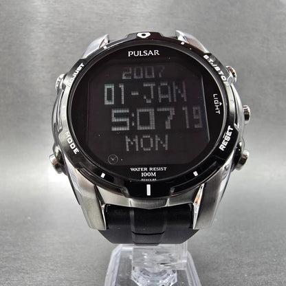 Pulsar Digital Watch Men 45mm Black Dial Two Tone Chrono Alarm W861-X002 NewBatt5