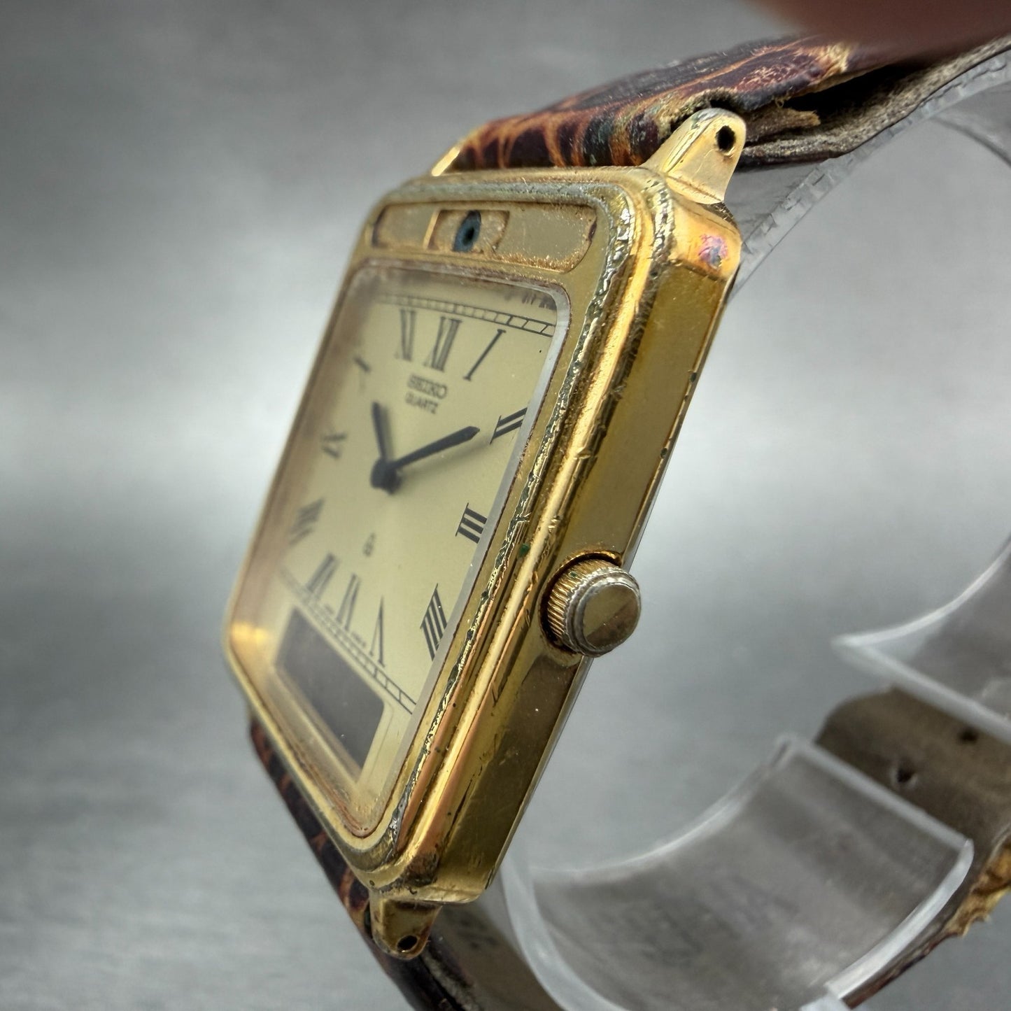 Seiko Tank Watch Men 28mm Analog Digital Gold Tone Alarm Chrono H249-5110 PARTS3