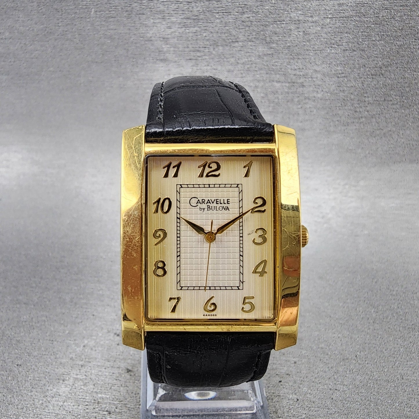 Bulova Caravelle Tank Watch Men 30mm Cream Dial Gold Tone Rectangle New Battery0