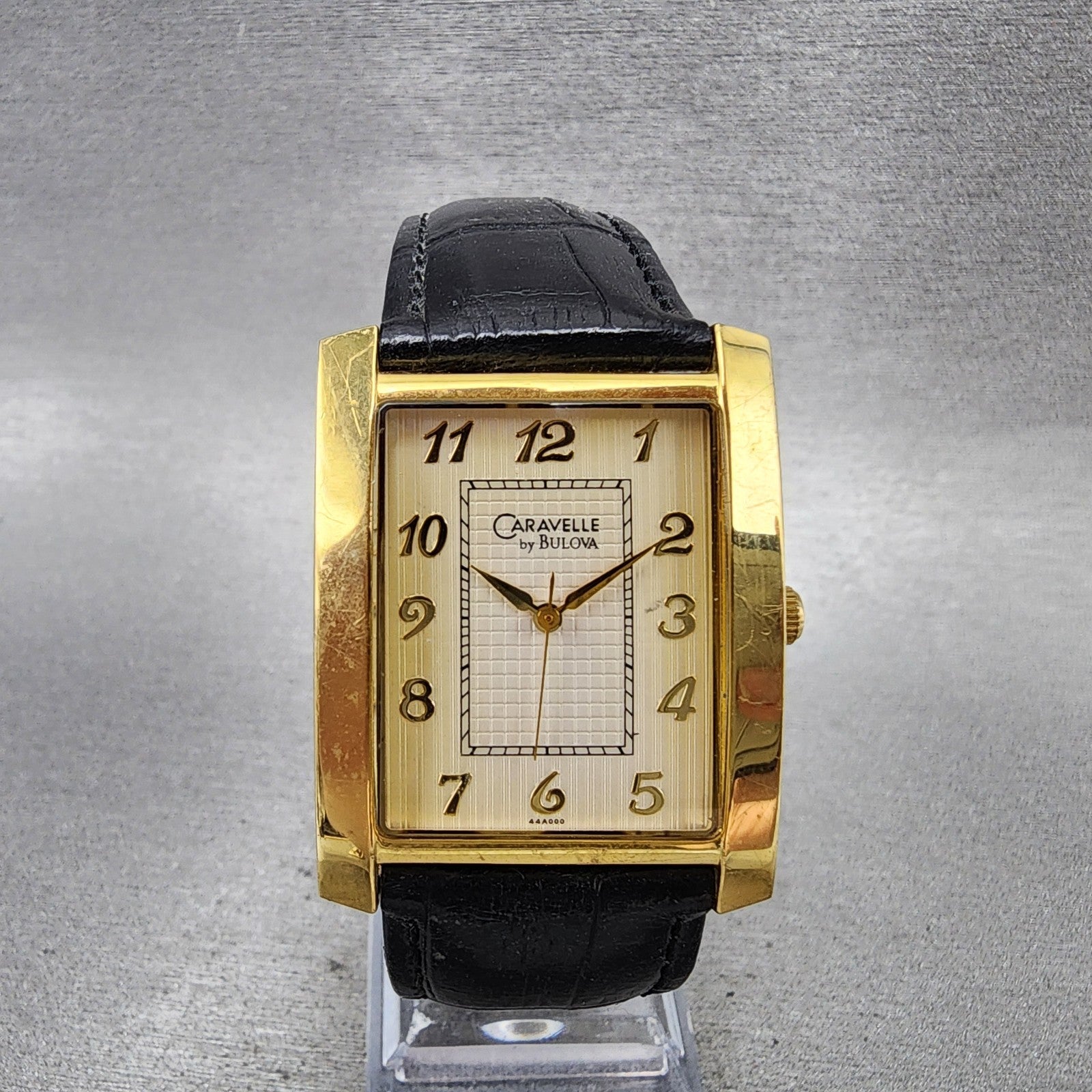 Bulova Caravelle Tank Watch Men 30mm Cream Dial Gold Tone Rectangle New Battery0