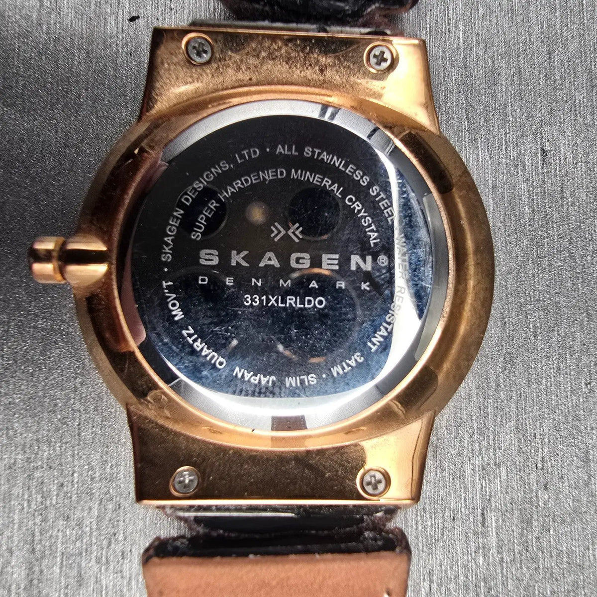 Skagen Watch Men 38mm Brown Dial Rose Gold Daydate Round 331XLRLD New Batt READ10