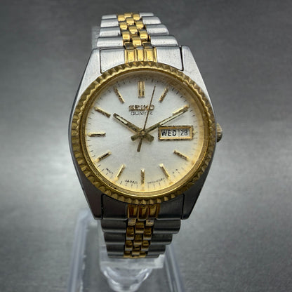 Seiko Watch Women 25mm White Dial Two Tone Daydate Round 7n83-0041 New Batt N680
