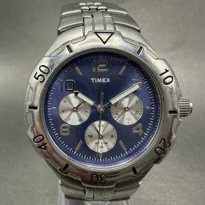 Timex Dinamica Watch Men 39mm Blue Dial Silver Tone Daydate T2G501 New Battery0