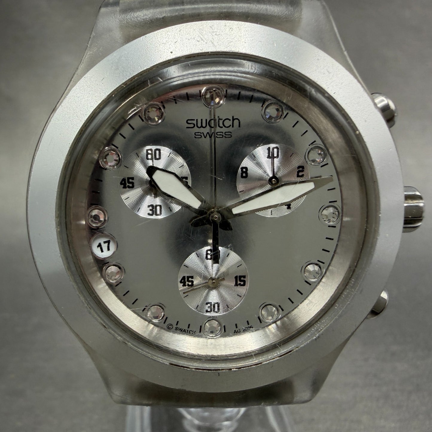 Swatch Irony Diaphane Full Blooded Watch Men 43mm Silver Dial Steel Date New Bat0