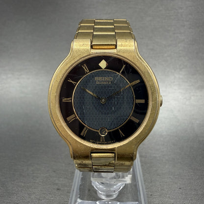 Seiko Watch Men 33mm Black Dial Gold Tone Date Round 5Y391029 New Battery0