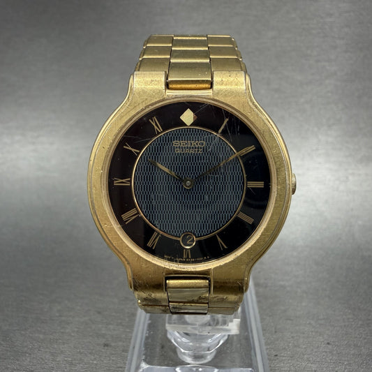 Seiko Watch Men 33mm Black Dial Gold Tone Date Round 5Y391029 New Battery0