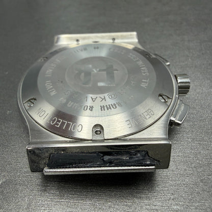 Frank Rosha Chronograph Watch Men 45mm Black Dial Steel Date Gem Bezel New batt9