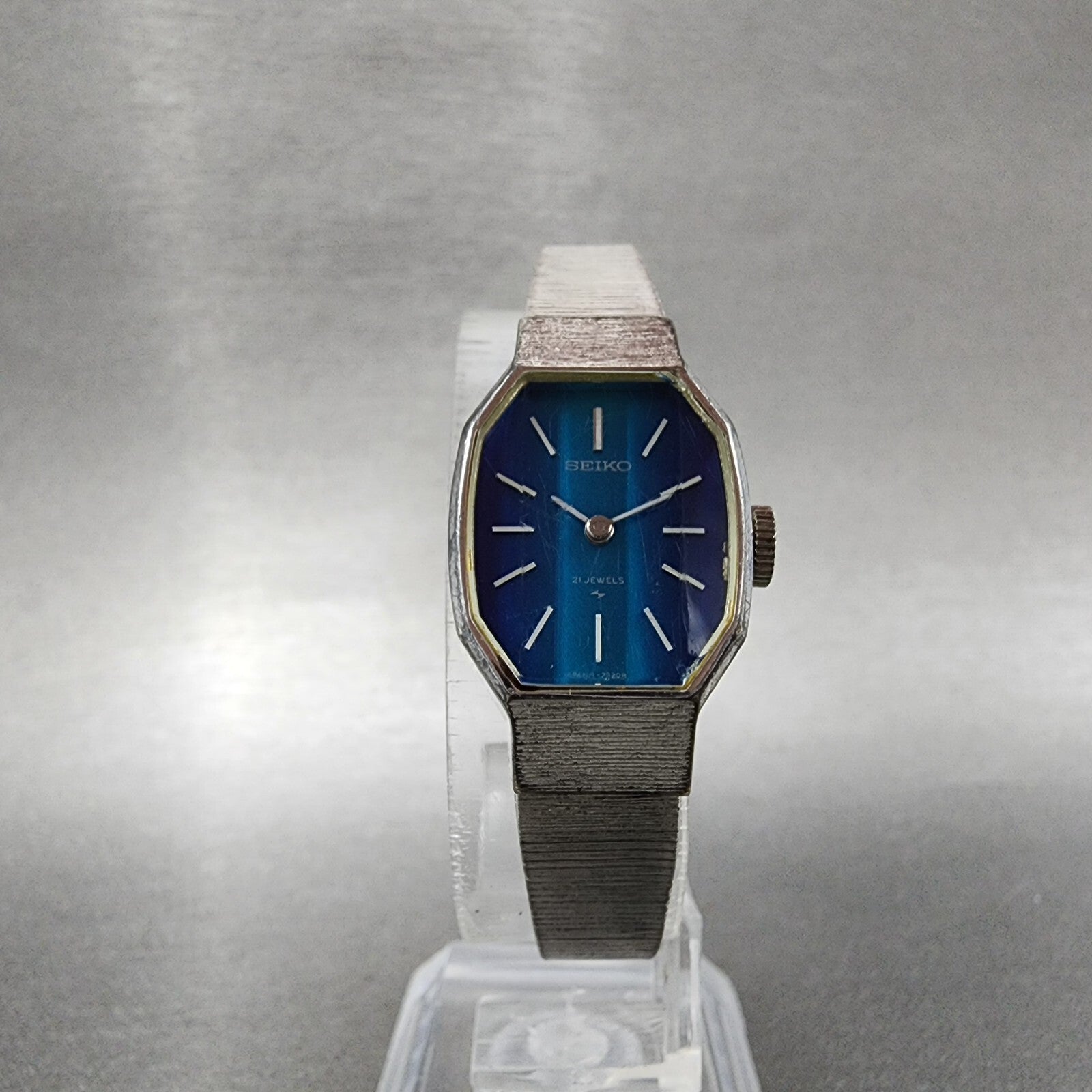 Seiko Watch Women 18mm Blue Dial Silver Tone Manual Octagon 113770 Runs5