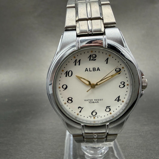 Seiko Alba Watch Men 35mm White Dial Silver Tone Round V501-0DP0 New Battery0