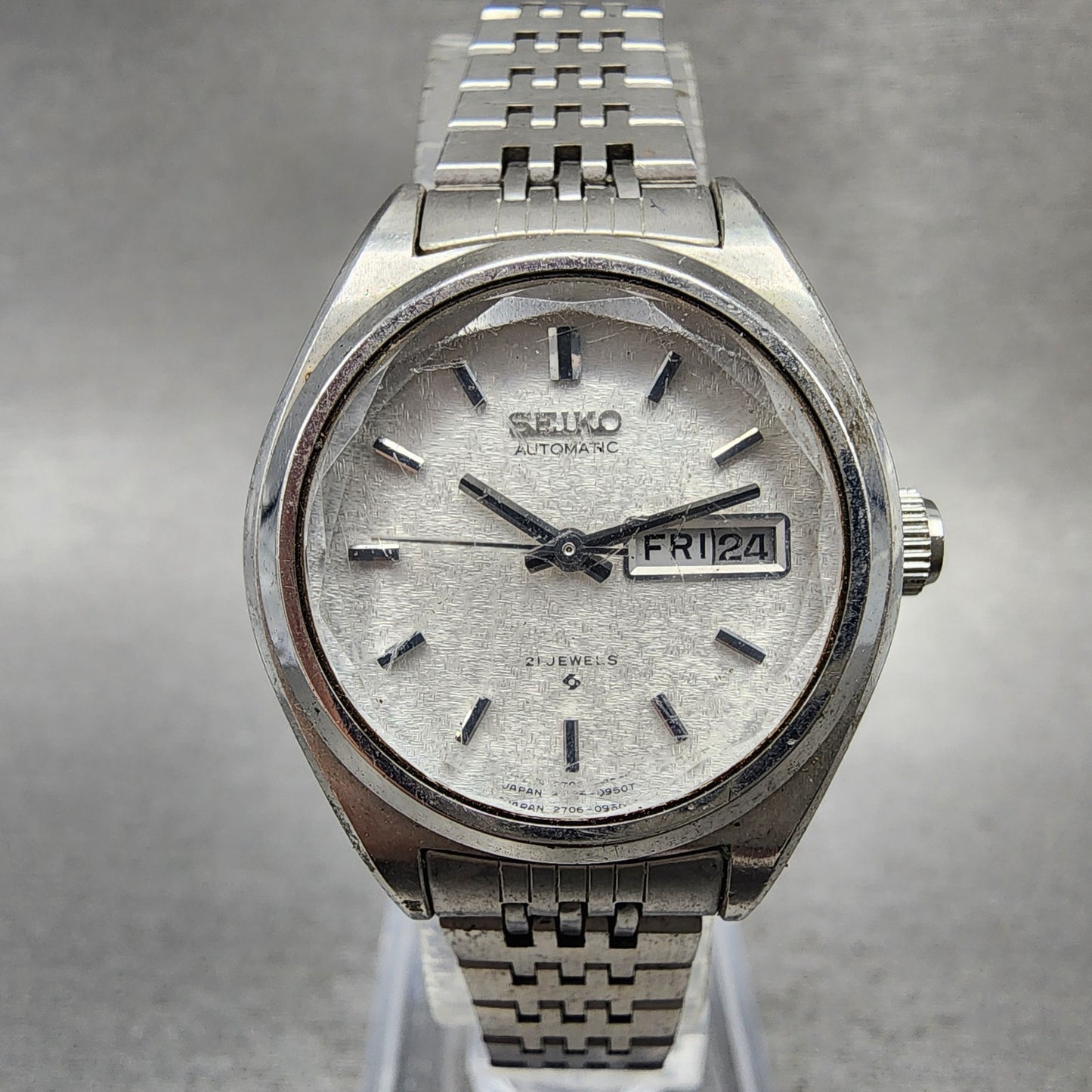 Seiko Automatic Watch Women 27mm Silver Dial Silver Tone Daydate 27060370 Runs0