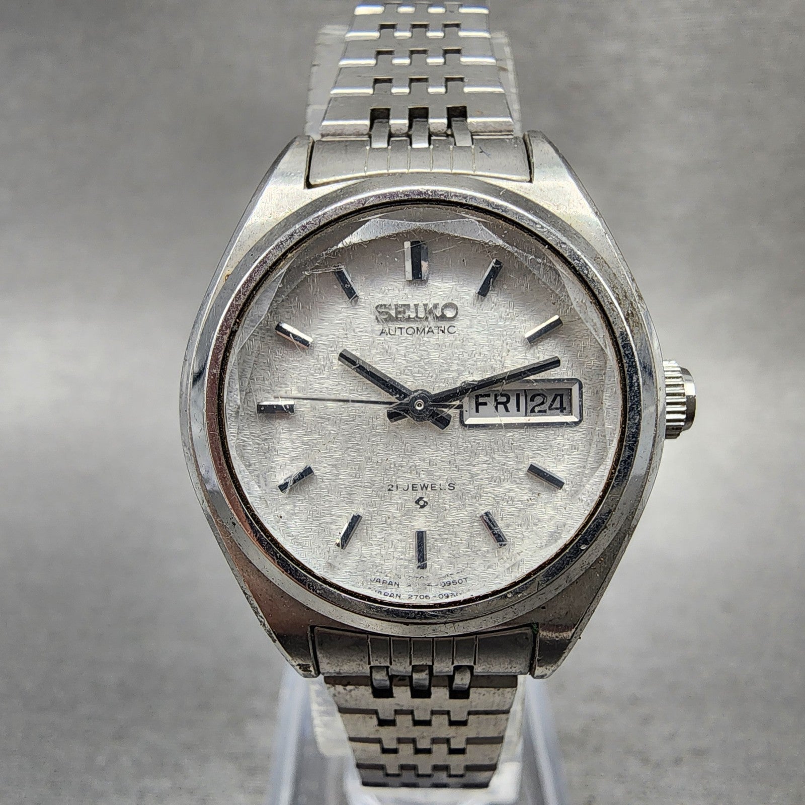 Seiko Automatic Watch Women 27mm Silver Dial Silver Tone Daydate 27060370 Runs0