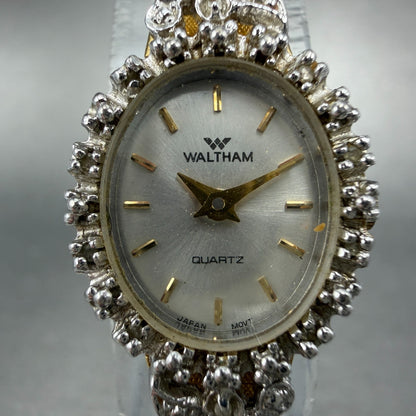 Waltham Watch Women 16mm White Dial Gold Tone Oval Diamond Bezel New Battery ABC1