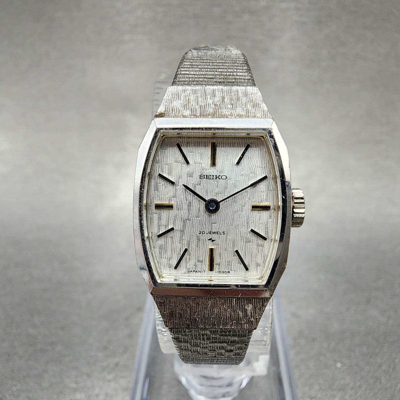 Seiko Watch Women 17mm Silver Dial Gold Plated Rectangle Manual 173280 Runs0