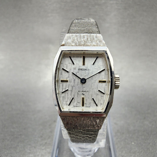 Seiko Watch Women 17mm Silver Dial Gold Plated Rectangle Manual 173280 Runs0