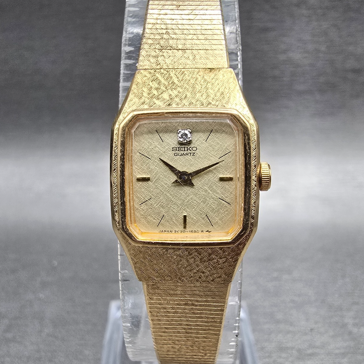 Seiko Watch Women 16mm Champagne Dial Gold Tone Rectangle 2C20-5780 New Battery0