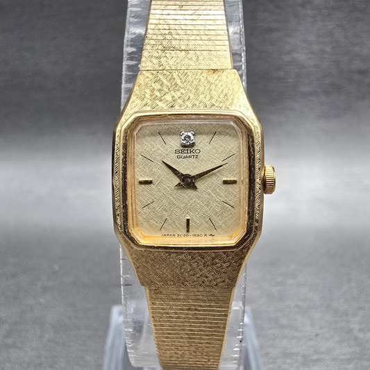 Seiko Watch Women 16mm Champagne Dial Gold Tone Rectangle 2C20-5780 New Battery0