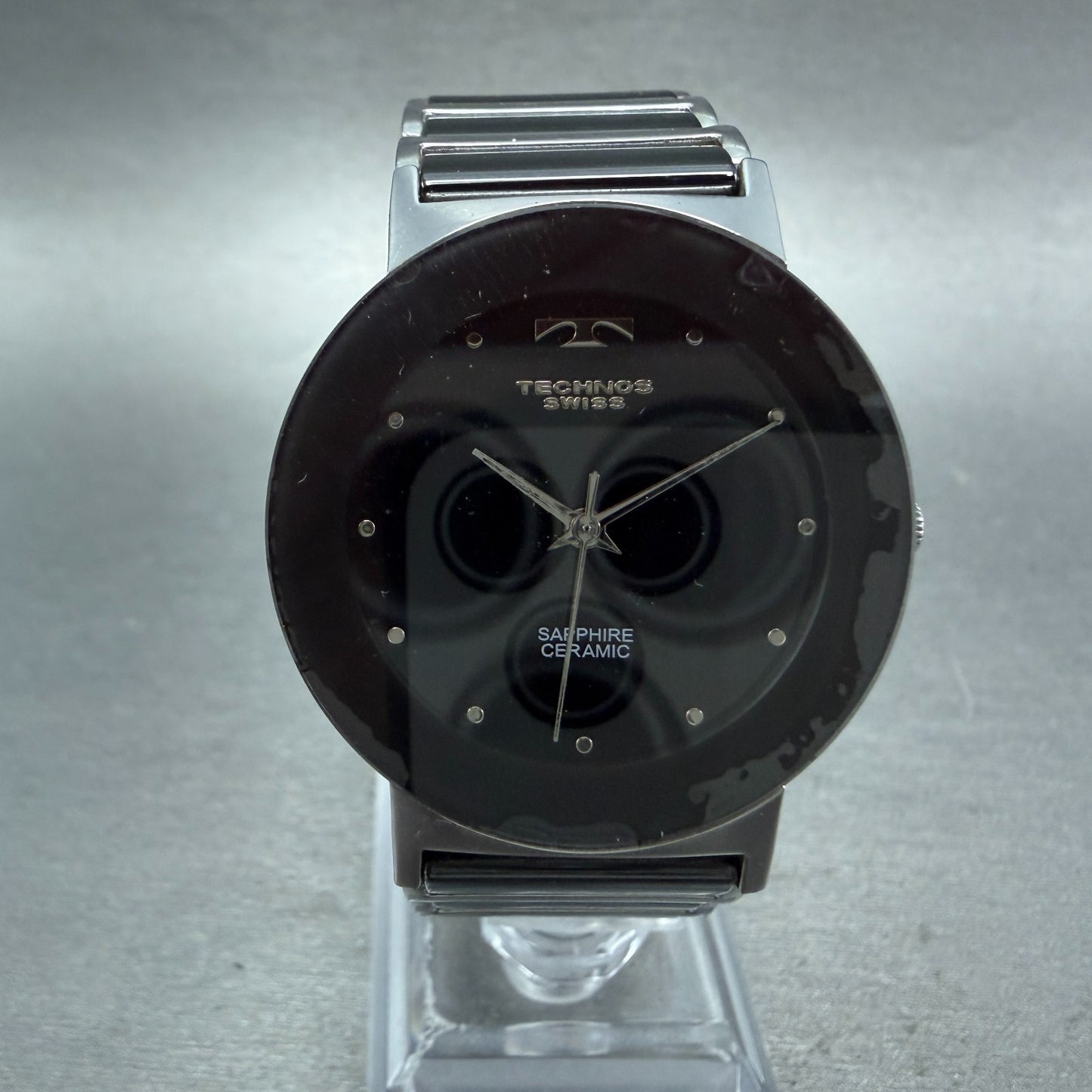 Technos Watch Men 33mm Black Dial Silver Tone Round TBM674 New Battery0