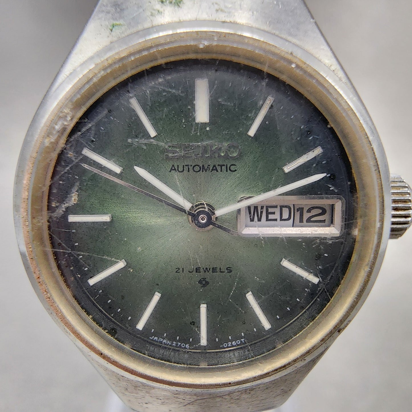 Seiko Automatic Watch Women 24mm Green Dial Silver Tone Daydate 27060110 Runs1