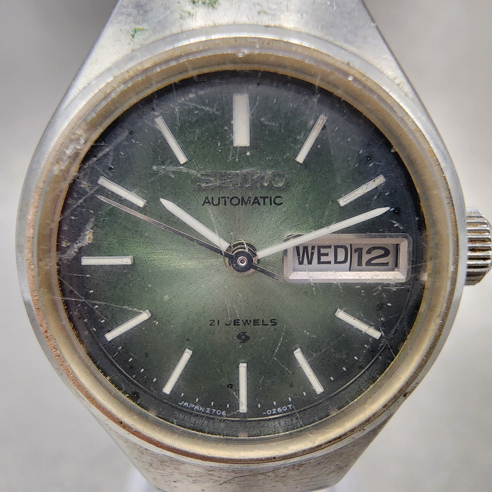 Seiko Automatic Watch Women 24mm Green Dial Silver Tone Daydate 27060110 Runs1