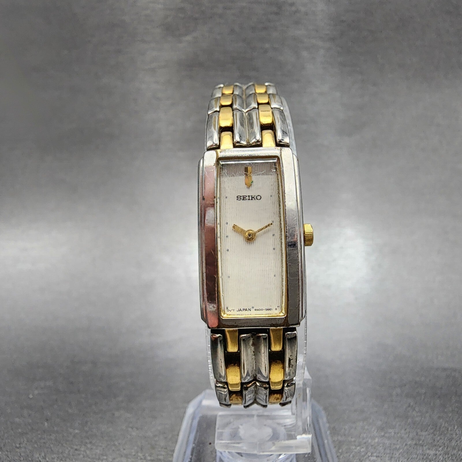 Seiko Tank Watch Women 15mm Cream Dial Two Tone Rectangle 4N007089 New Battery5