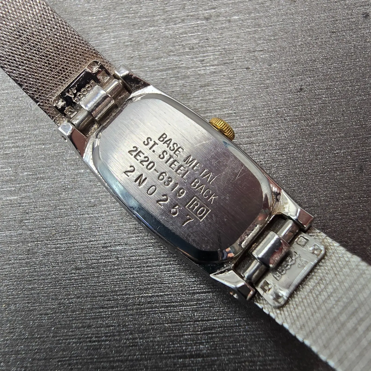 Seiko Watch Women 12mm White Dial Two Tone Rectangle 2E20-6319 New Battery VTG10