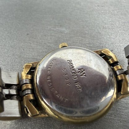 Raymond Weil Watch Women 24mm White Dial Gold Tone Date Round 5322 New Battery9