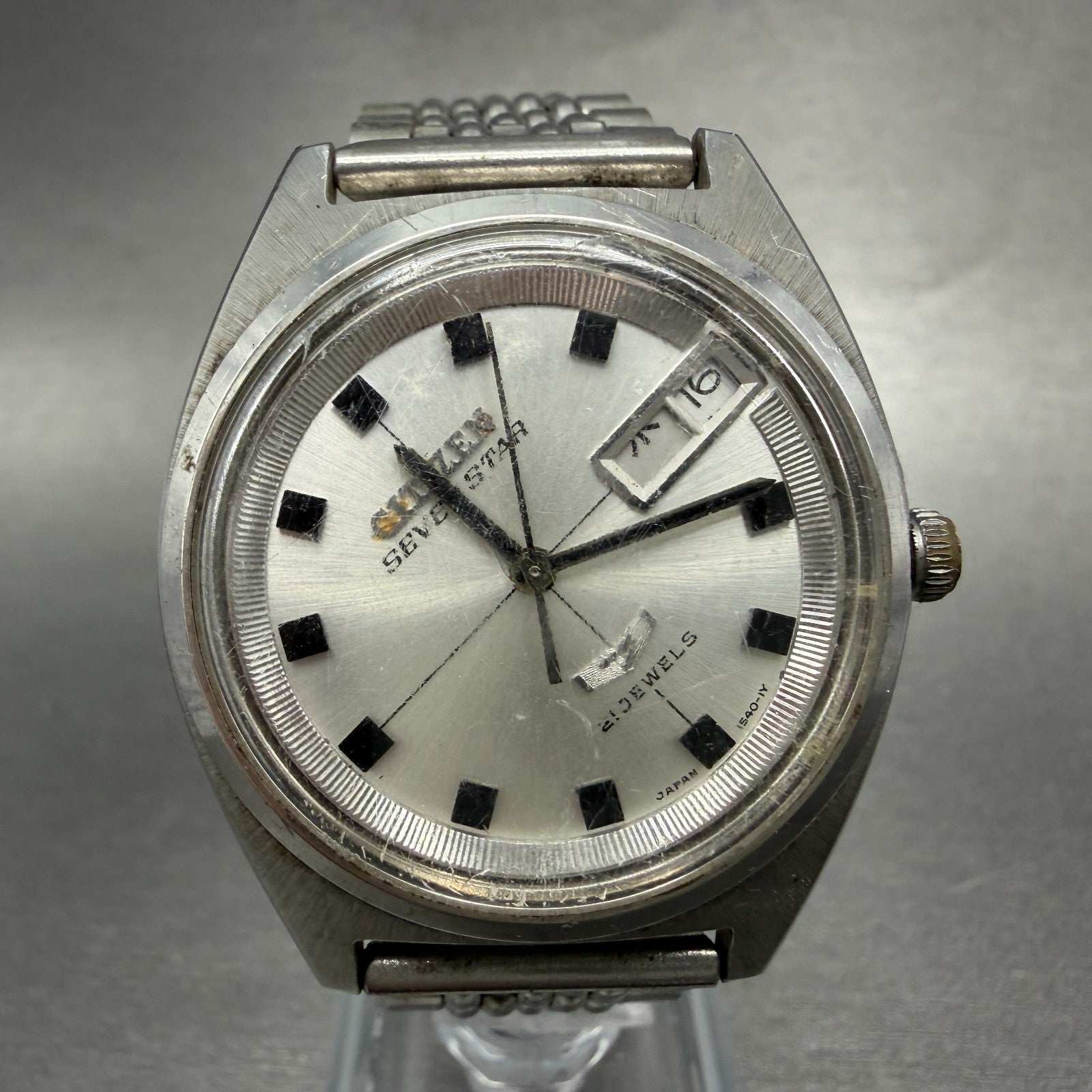 Citizen Seven Star Watch Men 36mm White Dial Silver Tone Daydate Automatic READ!0