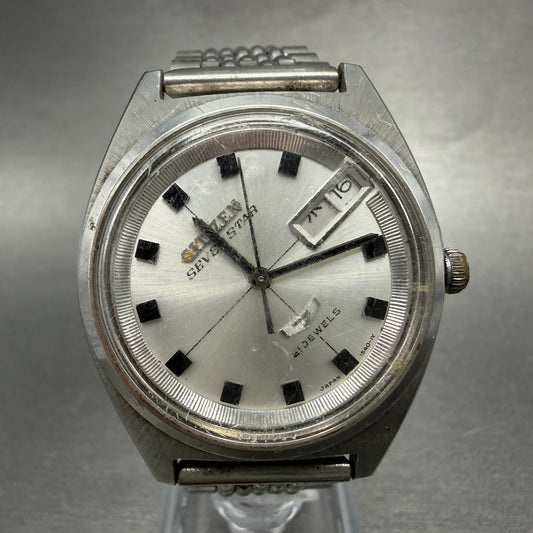 Citizen Seven Star Watch Men 36mm White Dial Silver Tone Daydate Automatic READ!0