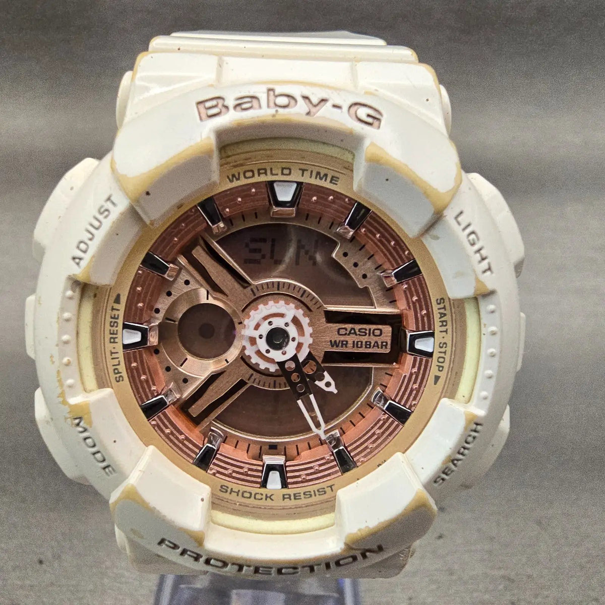 Casio Baby-G BA-110 Watch Women 42mm Rose Gold Dial White Chrono Alarm New Batt1