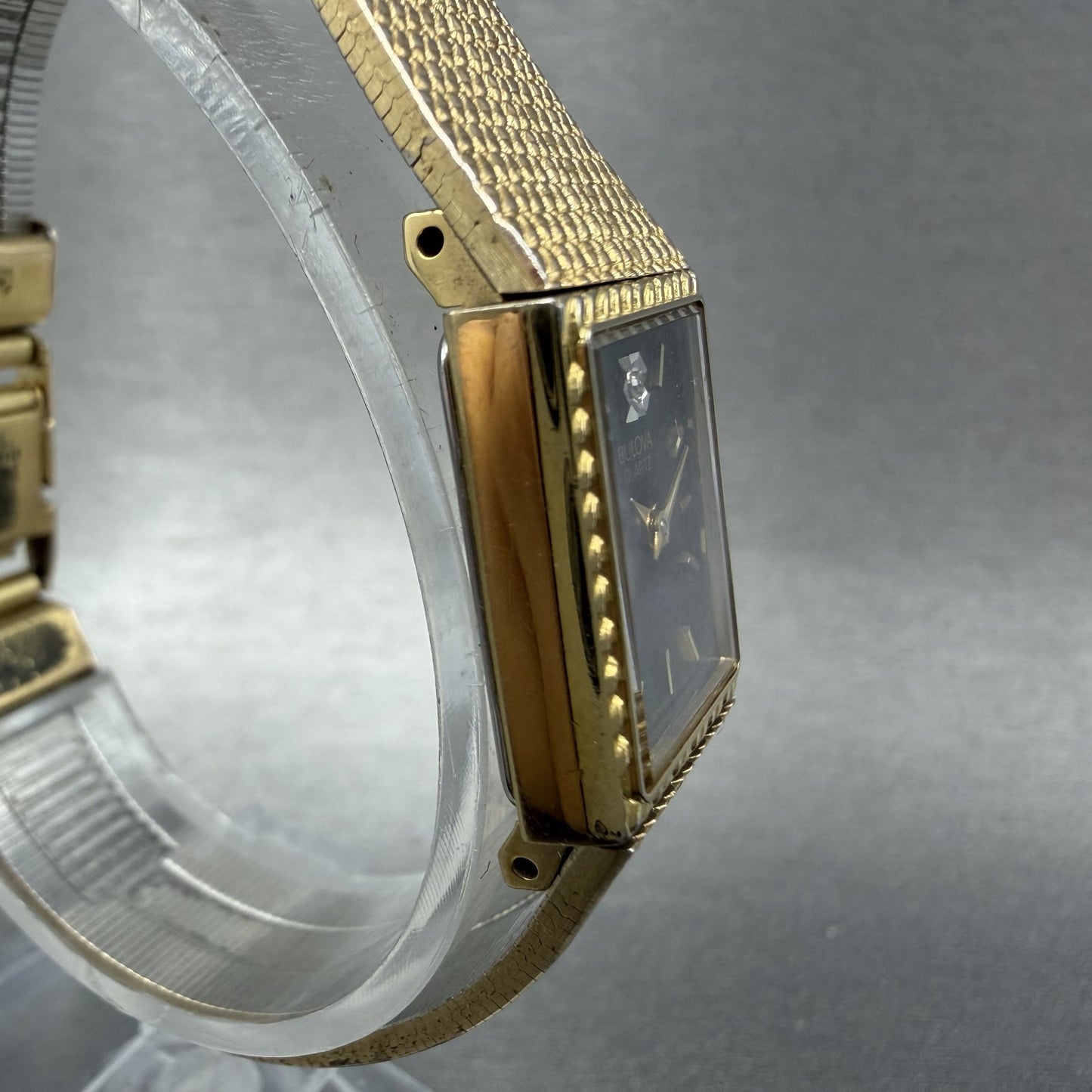 Bulova Tank Watch Women 16mm Black Dial Gold Tone Rectangle P8 New Battery3