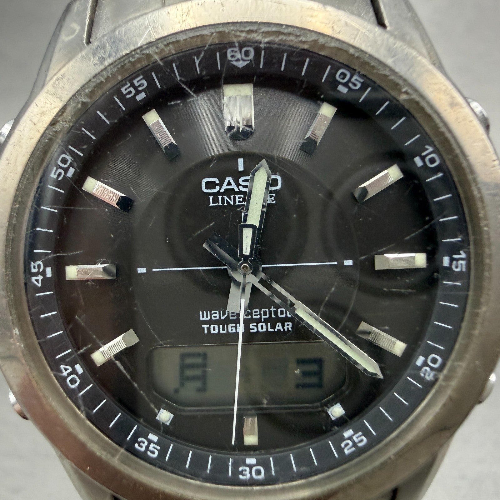 Casio Lineage Watch Men 41mm Gray Dial Titanium Ana Digi Alarm Chrono Works AVS1