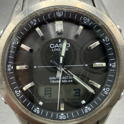 Casio Lineage Watch Men 41mm Gray Dial Titanium Ana Digi Alarm Chrono Works AVS1