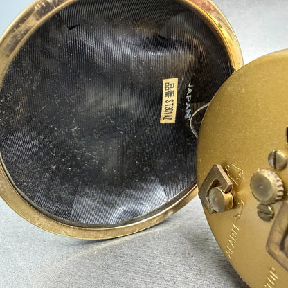 Orient Travel Alarm White Dial Gold Tone Brown Case Manual Wind Runs VTG10