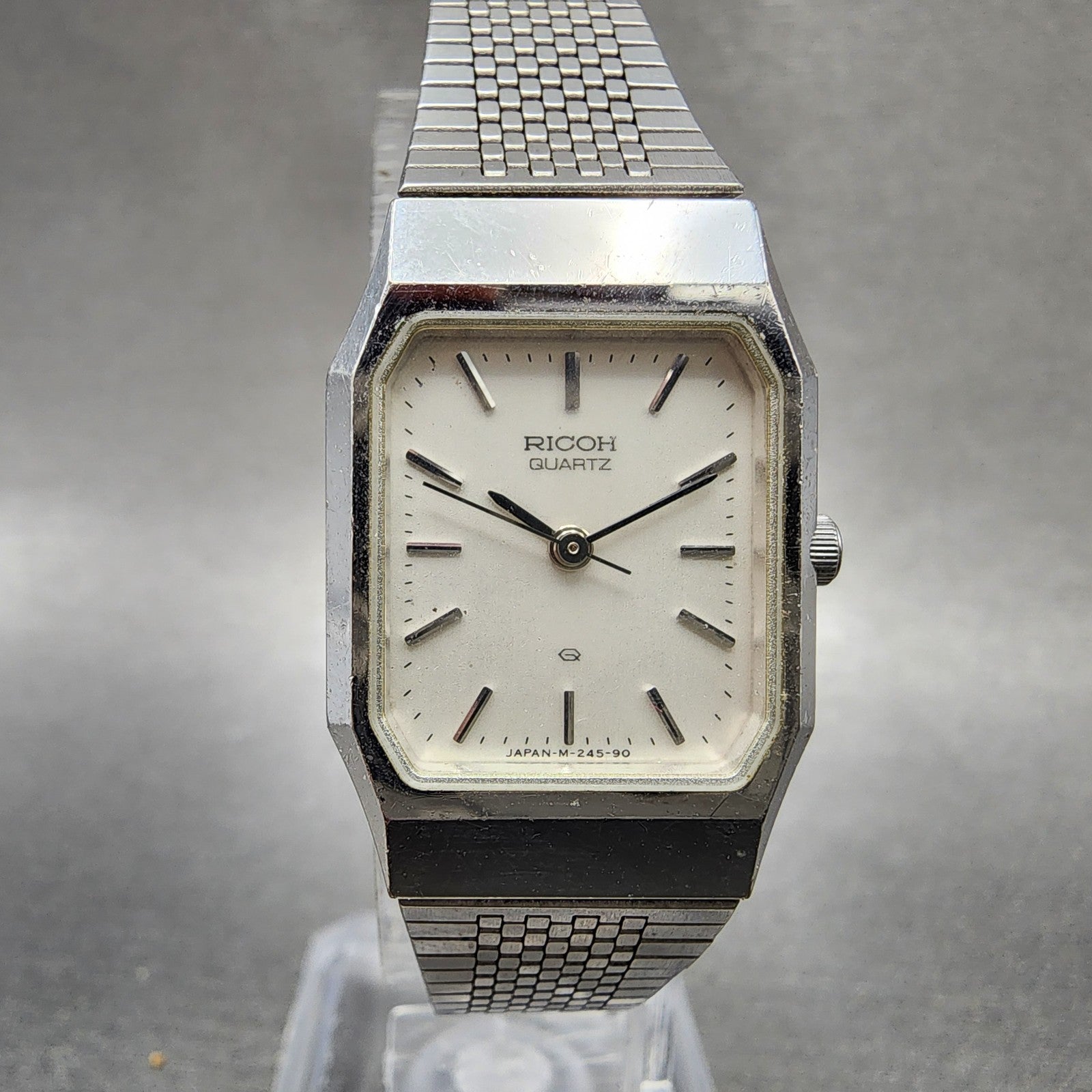 Ricoh Tank Watch Women 20mm White Dial Silver Tone Octagon New Battery0